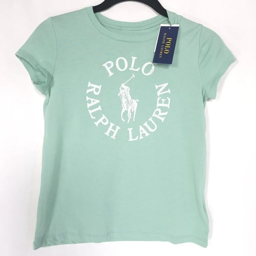 POLO RALPH LAUREN Kids Girls XL (16) New T-Shirt Top Green Logo Graphic Cotton